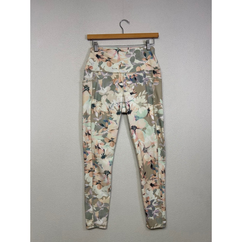 Floral Athleisure RBX Womens Medium Tan Multi Color High Waist Pocket Leggings